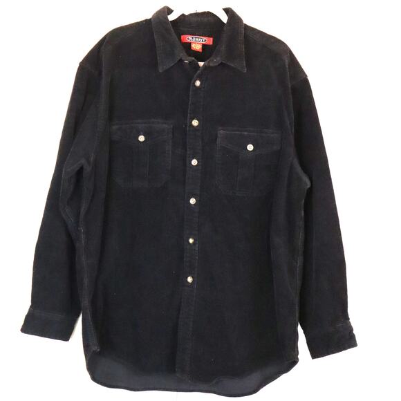 Vintage 90s Old Navy Black Corduroy Shacket Shirt Jacket Button Cotton Men Large - Picture 1 of 7